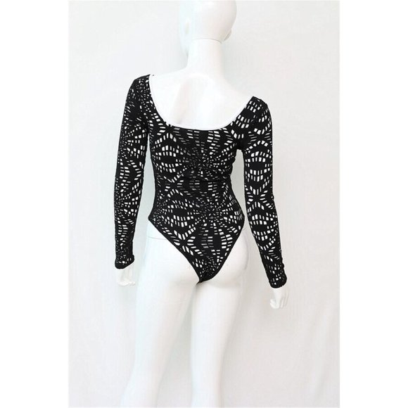 Women's Sexy Black Bodysuit Square Neck Long Sleeve Wet Look Party Clubwear - Picture 9 of 9